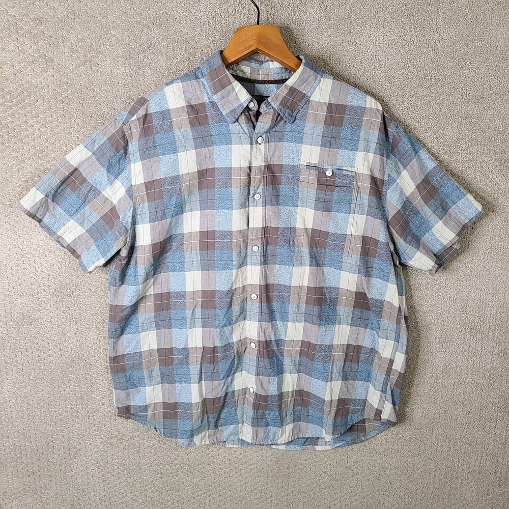 Grizzly Mountain Shirt Men XXL Blue Plaid Button Down Short Sleeve Cotton Casual